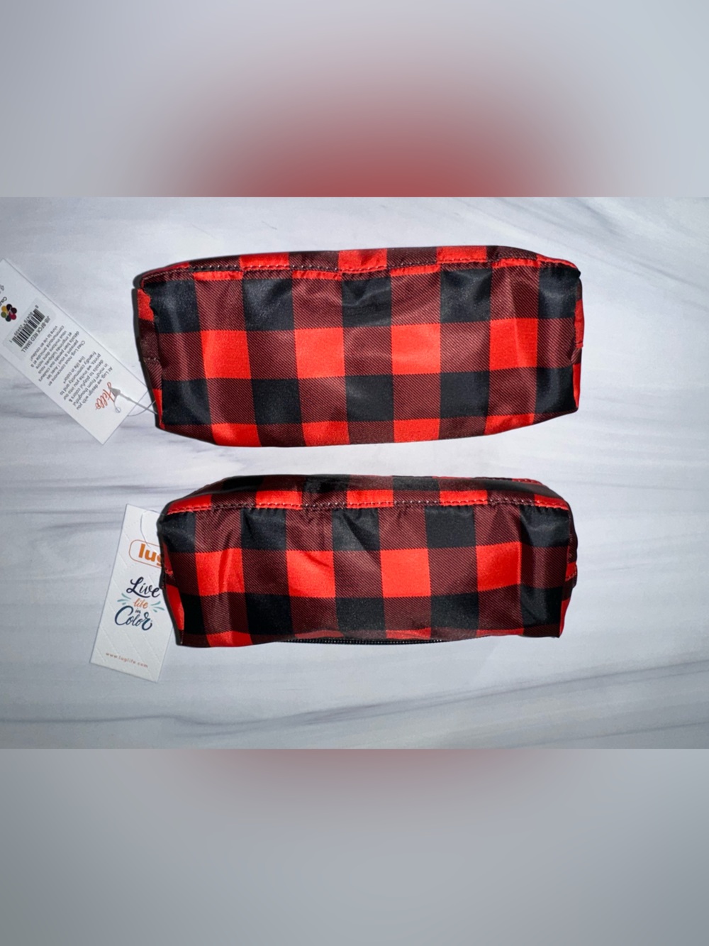 Lug Jib (Set of 2) Zip Pouch Buffalo Check Red - NEW - Picture 2 of 6